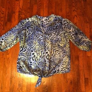 Dress Barn animal print see through front tie blouse